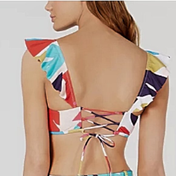 NWT Raisin's Ruffled Bikini Swim Top Tropical - Picture 2 of 4
